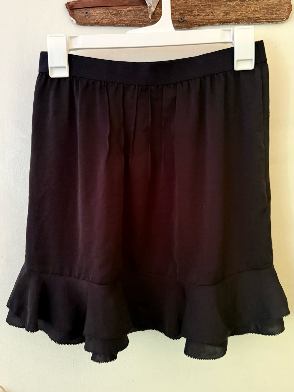 Black Ruffle Hem Women's Silk Skirt